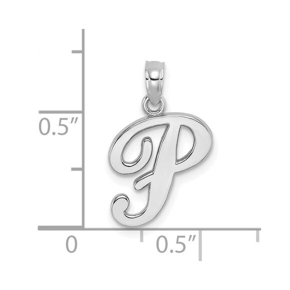 10K White Gold Polished P Script Initial Charm - Picture 3 of 9